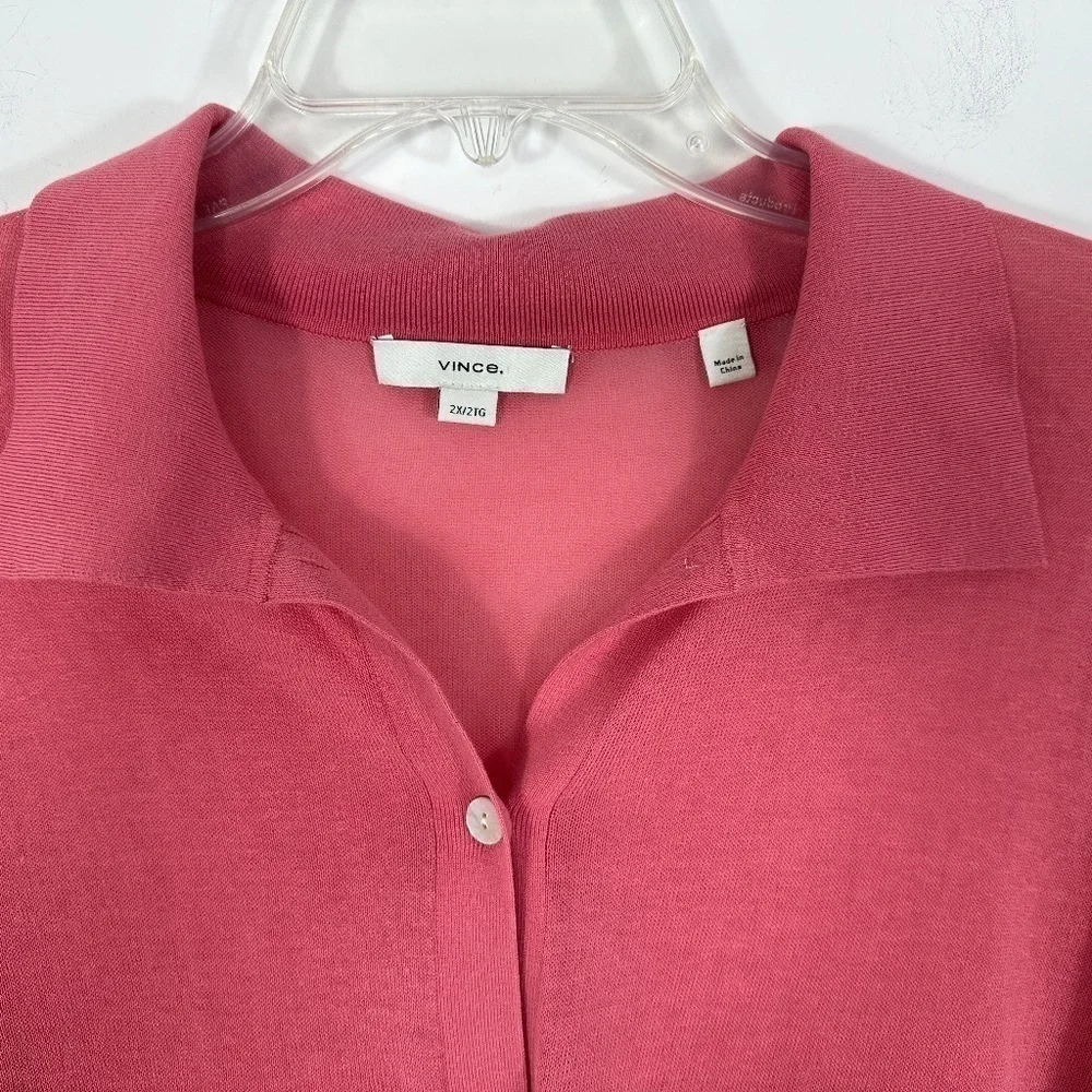 Vince. Pink Long Sleeve Thin Knit 100% Cotton Cardigan Women's Size 2X